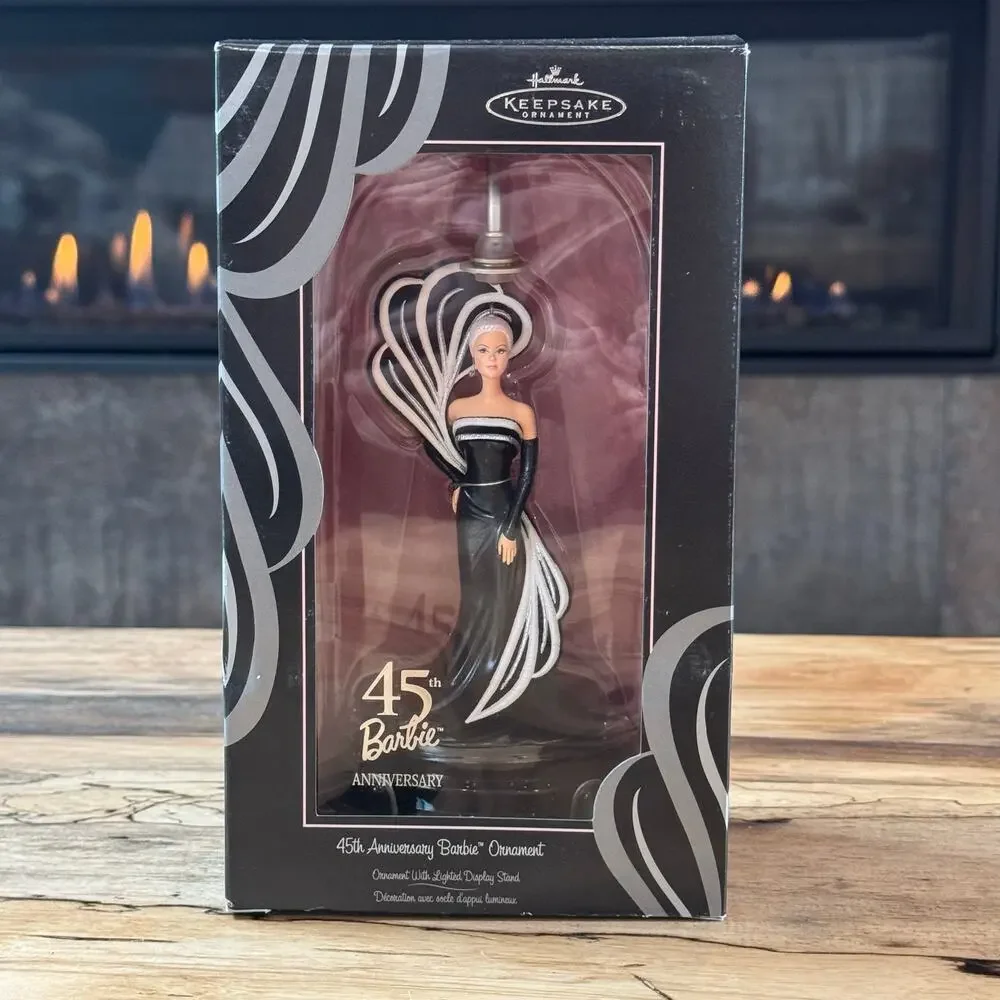 2004 Hallmark Keepsake 45th Anniversary Barbie Ornament Lighted Stand Vintage